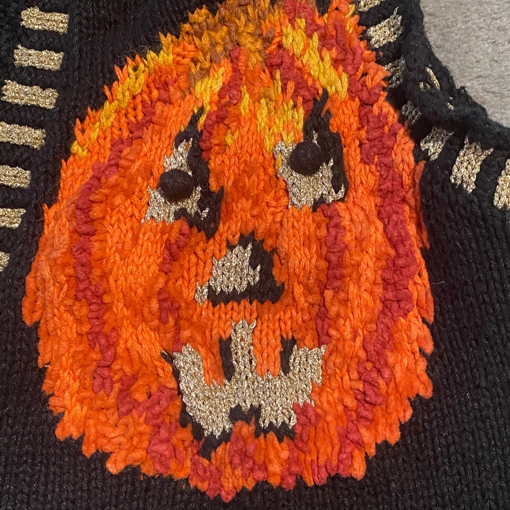 Vintage BellePointe Halloween Pumpkin Knit Vest L? Missing 1 button (see pic - Picture 4 of 7